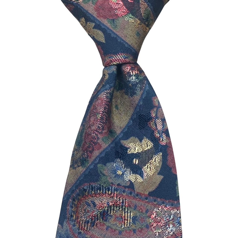 Vintage Beans McGee Tie Floral Paisley Mens Navy USA Dark Academia